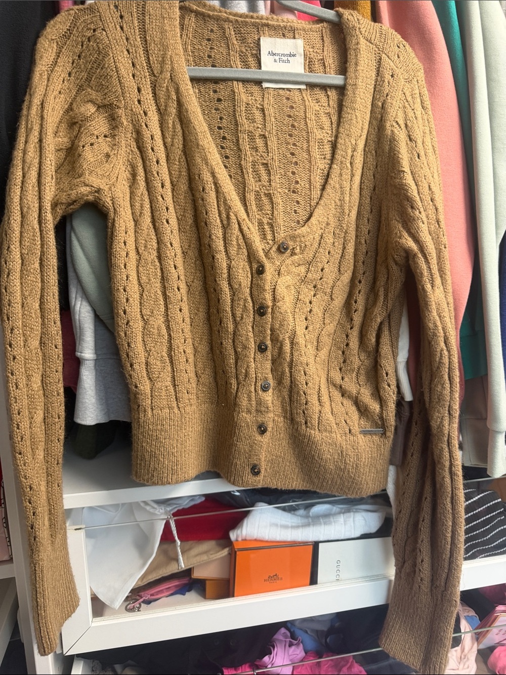 Abercrombie & Fitch Women's Cable Knit Button Cardigan - Camel/Tan